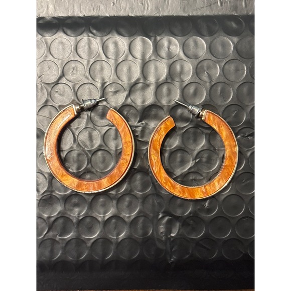 Womens VTG Hoop Earrings Statement Tortoise Shell Round Acrylic Fashion Jewelry - Picture 1 of 3
